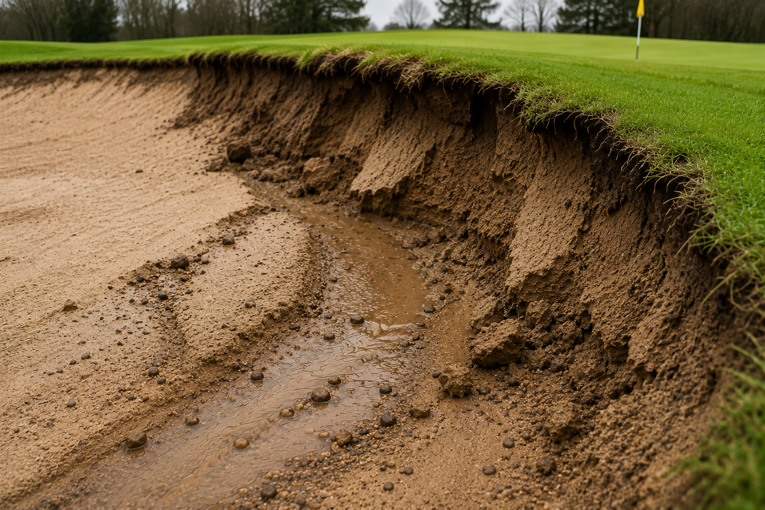 Golf bunker suffering storm washout